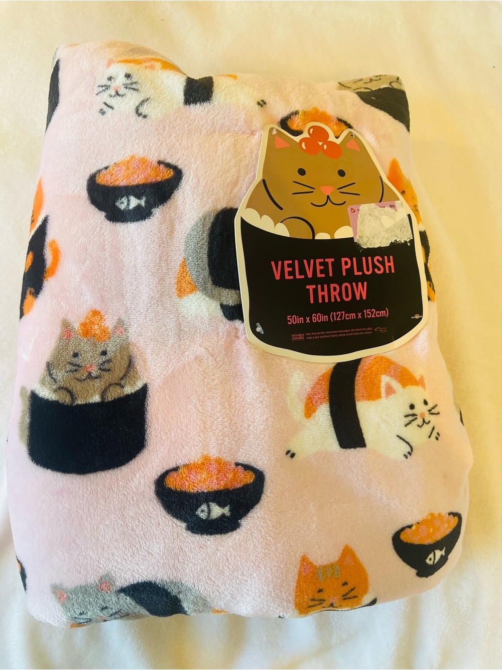 PINK Cat Sushi Plush  Throw 50x60  NWT